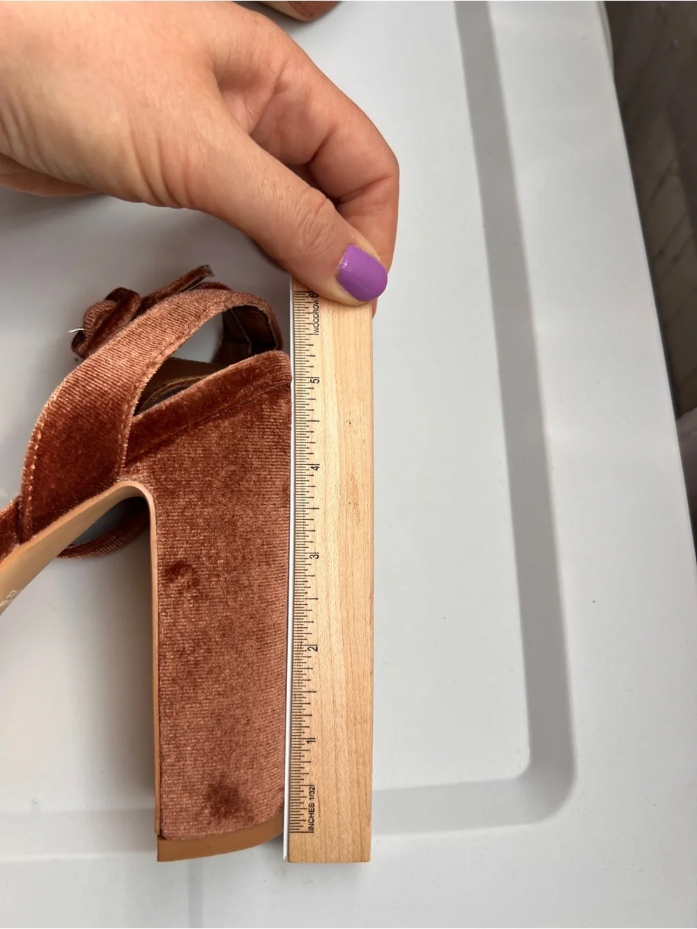 French Connection Taryn Copper Brown Velvet Platform Ankle-Strap Heels